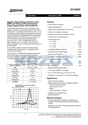 ISL54065IRUZ-T datasheet - Negative Signal Swing, Sub-ohm, Dual SPDT