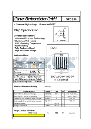 GFCE50 datasheet - N Channel highvoltage , Power MOSFET