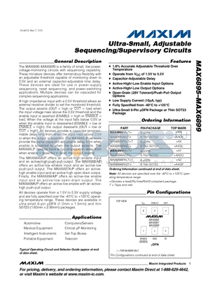 MAX6896PAZT datasheet - Ultra-Small, Adjustable Sequencing/Supervisory Circuits