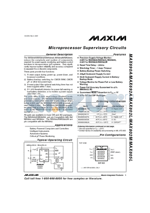 MAX690ACPA datasheet - Microprocessor Supervisory Circuits