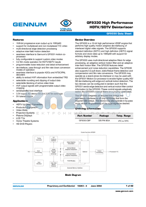 GF9330-CBP datasheet - High Performance HDTV/SDTV Deinterlacer