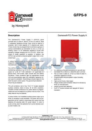 GFPS-9 datasheet - Gamewell-FCI Power Supply-9