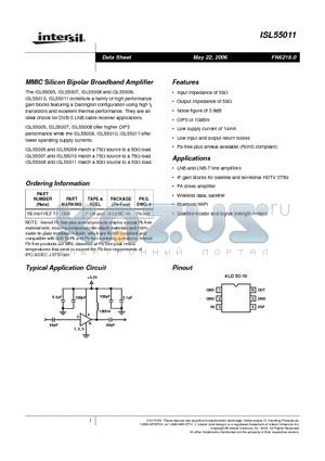 ISL55011 datasheet - MMIC Silicon Bipolar Broadband Amplifier