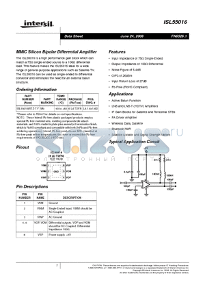 ISL55016 datasheet - MMIC Silicon Bipolar Differential Amplifier