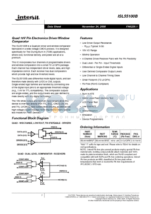 ISL55100BIRZ datasheet - Quad 18V Pin Electronics Driver/Window Comparator
