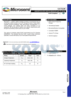 GG72220-04 datasheet - ABSORPTIVE SPDT SWITCH MODULES with TTL Driver