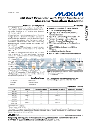 MAX7319 datasheet - I2C Port Expander with Eight Inputs and Maskable Transition Detection