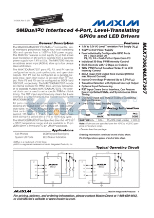 MAX7306 datasheet - SMBus/I2C Interfaced 4-Port, Level-Translating GPIOs and LED Drivers