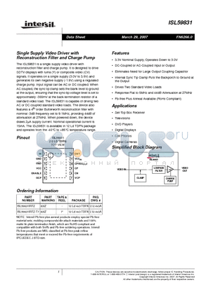 ISL59831IRTZ datasheet - Single Supply Video Driver with Reconstruction Filter and Charge Pump