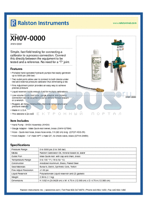 XH0V-0000 datasheet - Portable hand operated hydraulic pumps that easily generate up to 5000 psi