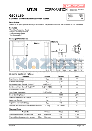 GI01L60 datasheet - N-CHANNEL ENHANCEMENT MODE POWER MOSFET