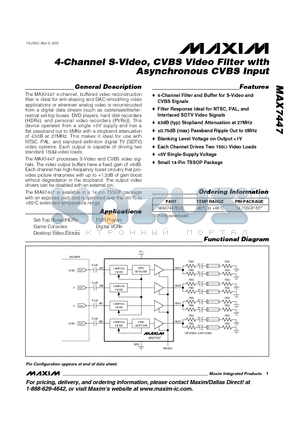 MAX7447 datasheet - 4-Channel S-Video, CVBS Video Filter with Asynchronous CVBS Input