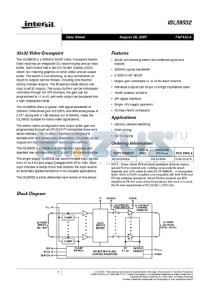 ISL59532IKEZ datasheet - 32x32 Video Crosspoint