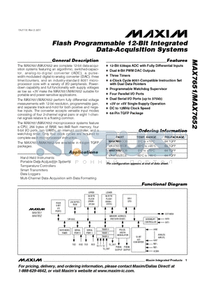 MAX7651 datasheet - Flash Programmable 12-Bit Integrated Data-Acquisition Systems
