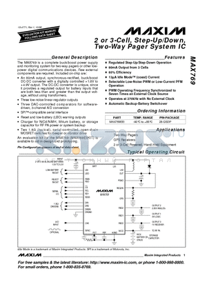 MAX769 datasheet - 2 or 3-Cell, Step-Up/Down, Two-Way Pager System IC