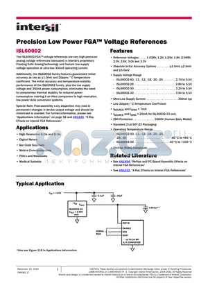 ISL60002_10 datasheet - Precision Low Power FGA Voltage References