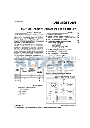 MAX780DCPP datasheet - Dual-Slot PCMCIA Analog Power Controller