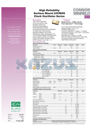 XH733-150.0M datasheet - High Reliability Surface Mount LVCMOS Clock Oscillator Series