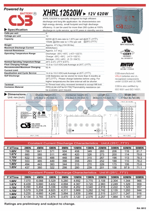 XHRL12620W datasheet - specially designed for high efficient discharge and long life application