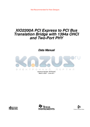 XIO2200A_12 datasheet - PCI Express to PCI Bus Translation Bridge with 1394a OHCI and Two-Port PHY