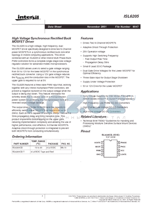 ISL6205CB-T datasheet - High Voltage Synchronous Rectified Buck MOSFET Driver