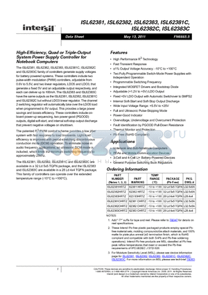 ISL62381HRTZ datasheet - High-Efficiency, Quad or Triple-Output System Power Supply Controller for Notebook Computers