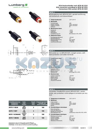 XKTO1 datasheet - RCA socket acc. to JEITA RC-5231, straight version, with bend protection