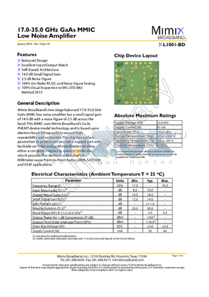 XL1001-BD datasheet - 17.0-35.0 GHz GaAs MMIC