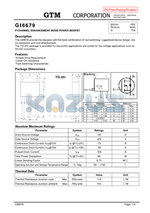 GI6679 datasheet - P-CHANNEL ENHANCEMENT MODE POWER MOSFET