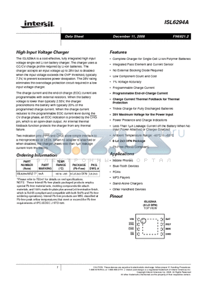 ISL6294A datasheet - High Input Voltage Charger