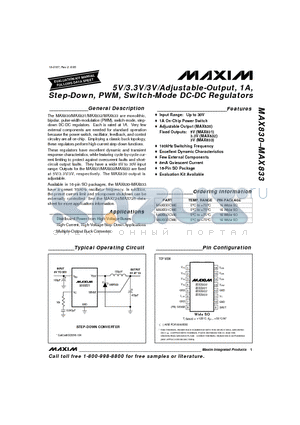 MAX830-MAX833 datasheet - 5V/3.3V/3V/Adjustable-Output, 1A, Step-Down, PWM, Switch-Mode DC-DC Regulators