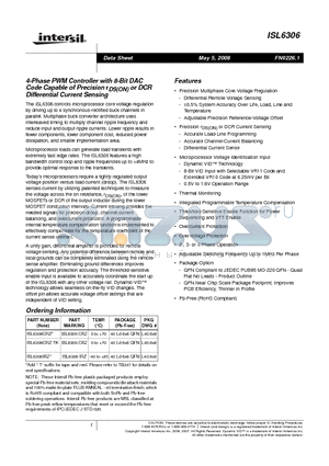 ISL6306 datasheet - 4-Phase PWM Controller with 8-Bit DAC Code Capable of Precision rDS ON or DCR Differential Current Sensing
