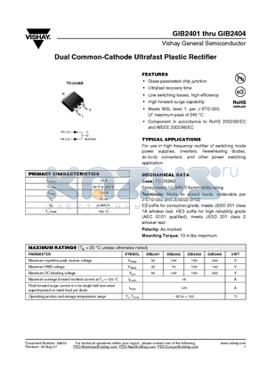 GIB2403 datasheet - Dual Common-Cathode Ultrafast Plastic Rectifier