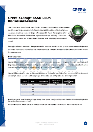 XL4550BLU-XXXX-B3-D-0001 datasheet - XLamp^ 4550 LEDs Binning and Labeling