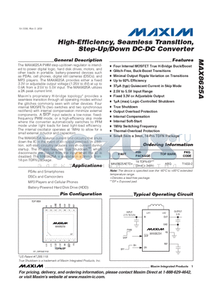 MAX8625A datasheet - High-Efficiency, Seamless Transition, Step-Up/Down DC-DC Converter