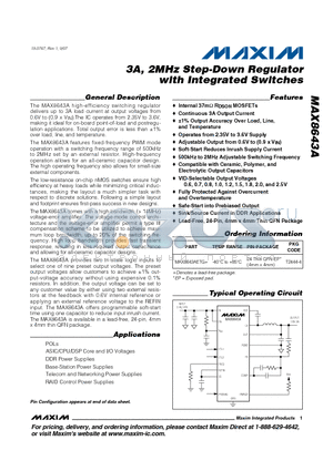 MAX8643AETG+ datasheet - 3A, 2MHz Step-Down Regulator with Integrated Switches