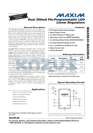 MAX8633 datasheet - Dual 300mA Pin-Programmable LDO Linear Regulators