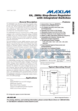 MAX8646ETG+ datasheet - 6A, 2MHz Step-Down Regulator with Integrated Switches