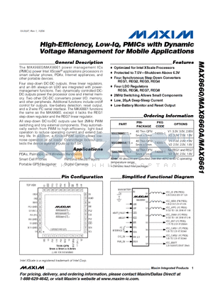 MAX8660ETL+ datasheet - High-Efficiency, Low-IQ, PMICs with Dynamic Voltage Management for Mobile Applications