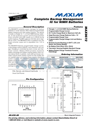MAX8672 datasheet - Complete Backup Management IC for NiMH Batteries