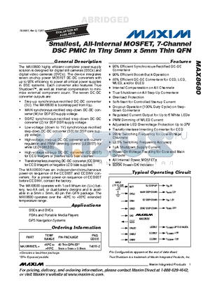 MAX8680ETL+ datasheet - Smallest, All-Internal MOSFET, 7-Channel DSC PMIC in Tiny 5mm x 5mm Thin QFN