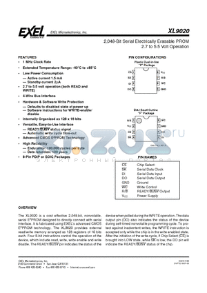 XL9020 datasheet - 2,048-Bit Serial Electrically Erasable PROM 2.7 to 5.5 Volt Operation