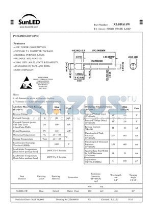 XLBBA11W datasheet - T-1(3mm) SOLID STATE LAMP