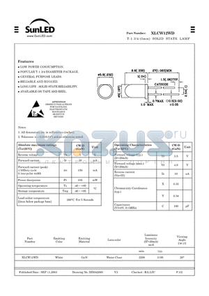 XLCW12WD datasheet - T-1 3/4 (5mm) SOLID STATE LAMP