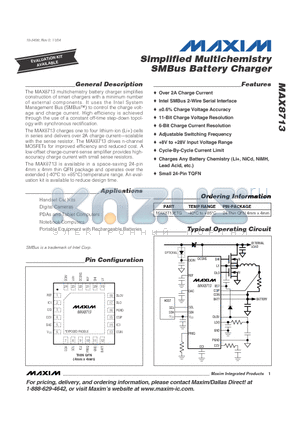 MAX8713 datasheet - Simplified Multichemistry SMBus Battery Charger
