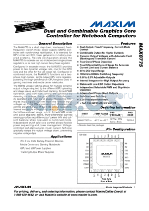 MAX8775 datasheet - Dual and Combinable Graphics Core Controller for Notebook Computers