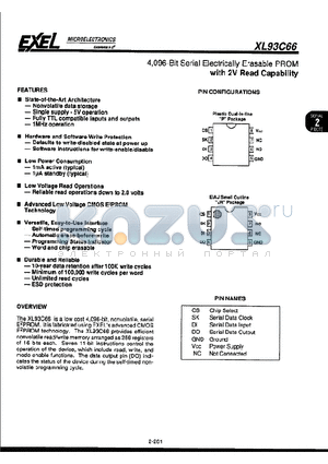 XLS93C66 datasheet - 4096-Bit Serial Electrically Erasable PROM with 2V Capability