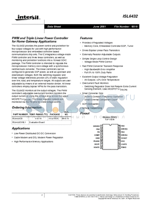 ISL6432 datasheet - PWM and Triple Linear Power Controller for Home Gateway Applications