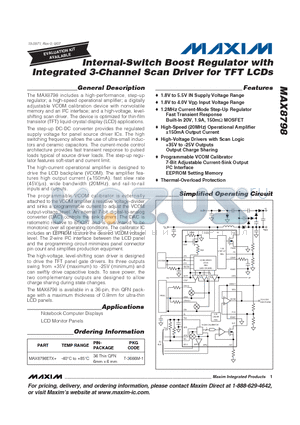 MAX8798ETX+ datasheet - Internal-Switch Boost Regulator with Integrated 3-Channel Scan Driver for TFT LCDs