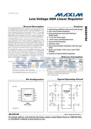 MAX8794 datasheet - Low-Voltage DDR Linear Regulator